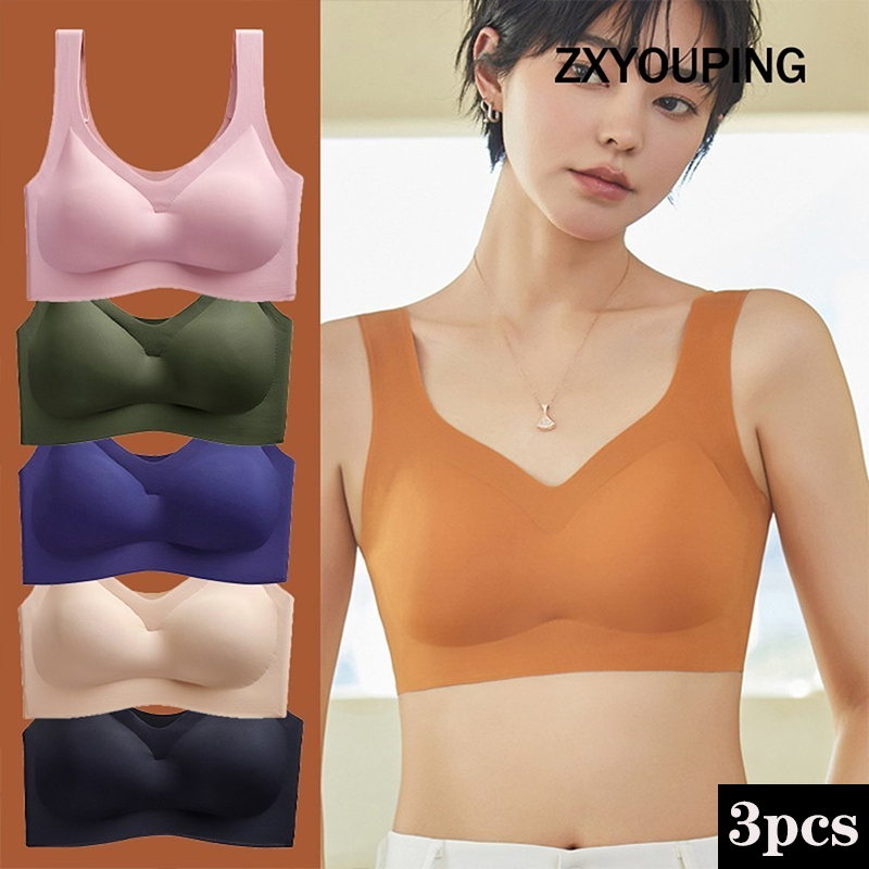 Wirefree Bra Comfort - สปอร์ตบราเซ็กซี่3ชิ้นพร้อมแผ่นรองที่นุ่มสบายไม่มีห่วงเหล็ก M-XXL ดันทรงใส่นอนขนาดพิเศษ